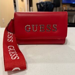 Guess Beige and Red Wristlet Wallet